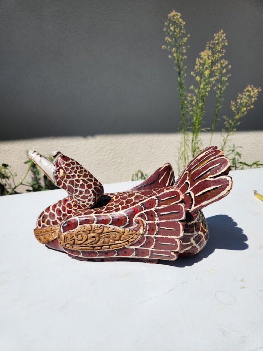 LARGE Vintage Balinese Bali Wooden Duck Sculpture Wood Hand-Carved Hand-Painted